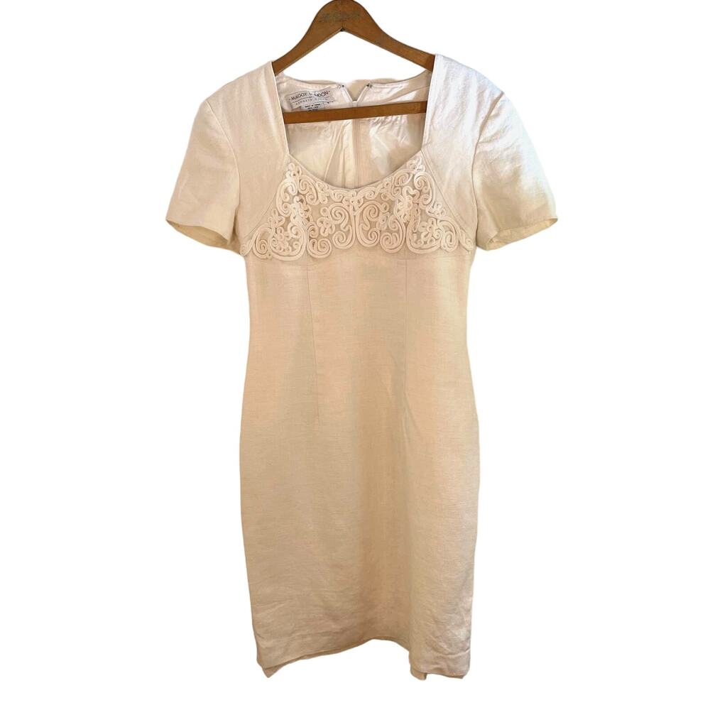 Ivory Vintage Maggy London Linen Dress Short Pencil Dress Beach Wedding Size 4